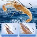 25pcs/Box Shrimp Back Hook Spring Live Shrimp Rigged Ready-Made Lure for Sea Bass and Rockfish Fishing, 1/0-5/0hook.