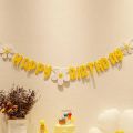 New Baby Shower Daisy Happy Birthday Banner White Flower Birthday Sign Garland Decoration Happy Daisy Flag Yellow Flower Party.