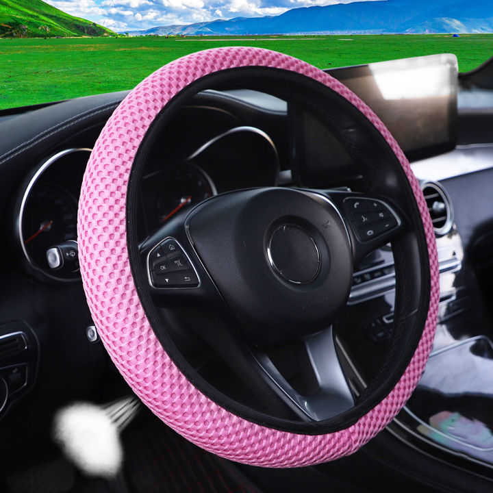 Summer%20Four%20Seasons%20Breathable%20Massage%20Comfortable%20Mesh%20Cloth%20Car%20Steering%20Wheel%20Cover%20Women's%20Car%20Accessories%20Black%20-%20Image%204
