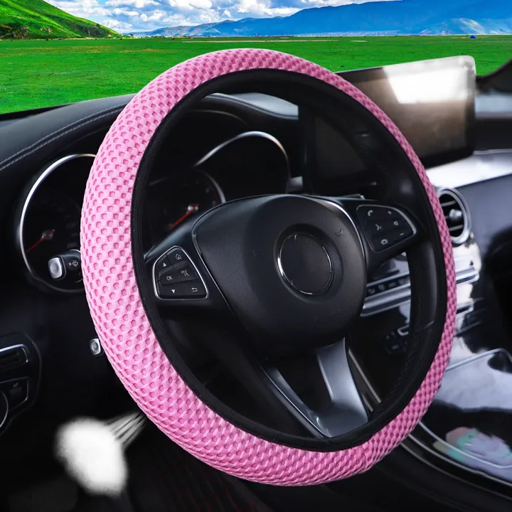 Summer%20Four%20Seasons%20Breathable%20Massage%20Comfortable%20Mesh%20Cloth%20Car%20Steering%20Wheel%20Cover%20Women's%20Car%20Accessories%20Black%20-%20Image%204