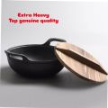 Seasoned Heavy Cast Iron Kadai Imported Quality 27 cm With Bamboo Lid. 