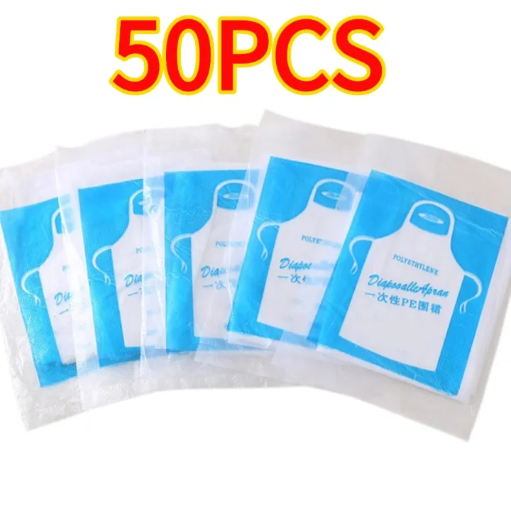 50PCS Disposable Kitchen Aprons Plastic Waterproof Apron Individually ...
