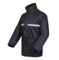 Raincoat For Men Orbit Fabrics Waterproof PVC Sealing Winter Glossy Polyester Hoodie Style Double Breasted Black and Blue.