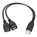 High Quality USB 2.0 Cable USB Double Splitter Adapter Cable One To Two Female To USB 2 Male Power Extension Cable. 