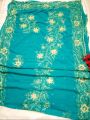 Sky Blue Floral Georgette Saree - Elegance in 12 Hat Length - Bohor-45 Inches - Including Blouse Piece.
