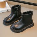 Children Fashion Boots Simple Girls Ankle Boot Black Kids Short Leather Boots Side Zipper Thick Bottom Autumn Winter 2024 New. 