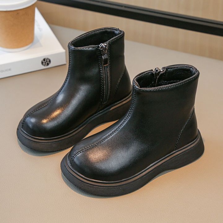Children%20Fashion%20Boots%20Simple%20Girls%20Ankle%20Boot%20Black%20Kids%20Short%20Leather%20Boots%20Side%20Zipper%20Thick%20Bottom%20Autumn%20Winter%202024%20New%20-%20Image%204