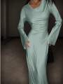 Women's Bespoke Satin Maxi Dress with Corset Waist Tie Classic Round Neck & Dramatic Flared Sleeves Luxury Evening Dress.