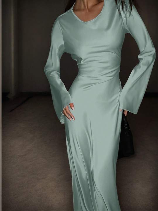 Women's%20Bespoke%20Satin%20Maxi%20Dress%20with%20Corset%20Waist%20Tie%20Classic%20Round%20Neck%20&%20Dramatic%20Flared%20Sleeves%20Luxury%20Evening%20Dress%20-%20Image%203