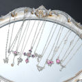 9 Pcs Women's Elegant Zircon Pendants Necklace Set Fashion Pink Color Cross Butterfly Heart Bowknot Necklaces Party Jewelry .