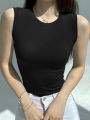 AOSSVIAO 99% Cotton Tops 2025 Neck Summer Basic Shirts White Black Casual Sport Vest Off Shoulder Green Women's Tank Top. 