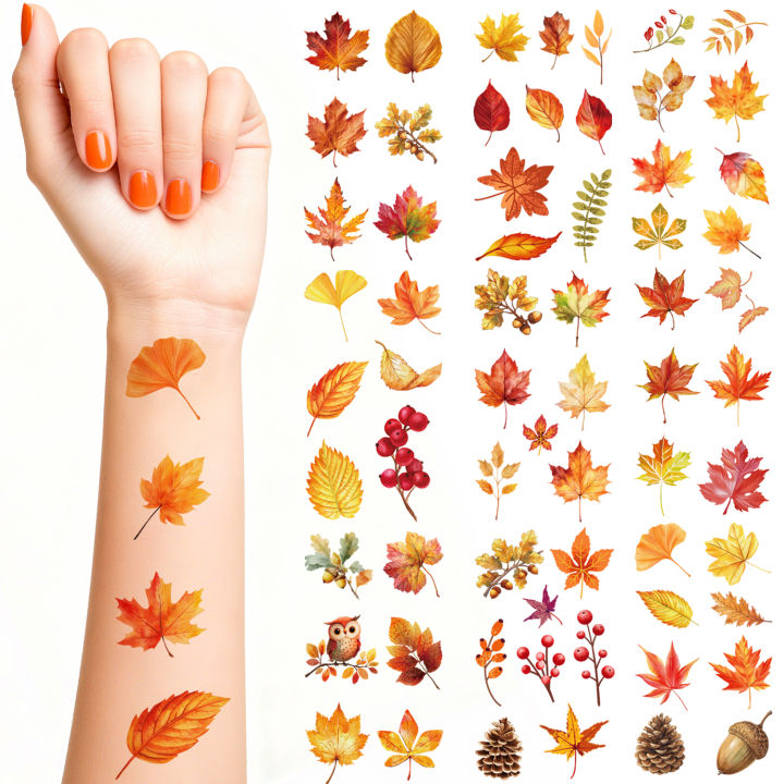 10 Sheets Fall Leaves Temporary Tattoos Autumn Harvest Tattoos Stickers for  Decor, Maple Leaves Fake Tattoo Autumn Leaf Face