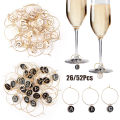 26/52Pcs Wine Glass Charms Wine Glass Markers Wine Glass Charm Rings with Letter Wine Charms for Stem Glass Wedding Party Decor. 