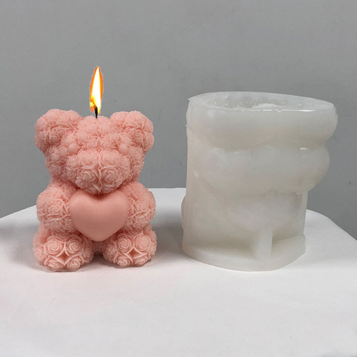 3D Bear Hug Love Silicone Candle Mold Diy Cute Bear Pet Candle Making Supplies Handmade Soap Plaster Resin Mold Home Decor