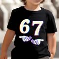 Cute Meme T-Shirt for Boys Girls Childrens Six Seven Funny Kids Y2k Tees Tops 67 Brainrot Print Round Neck Short Sleeve T Shirt. 