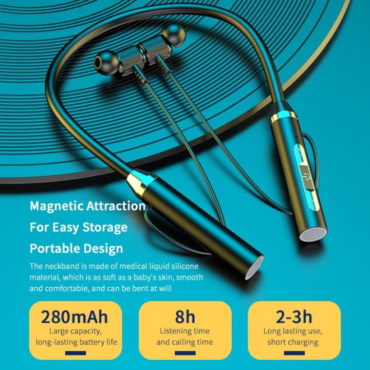 Magnetic Wireless Headphones Bluetooth 5.2 Neckband Earbuds Waterproof for Sports with Clear Mic