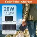 Portable Solar Charger 20W Foldable Solar Panel USB Solar Phone Charger Monocrystalline High Efficiency.