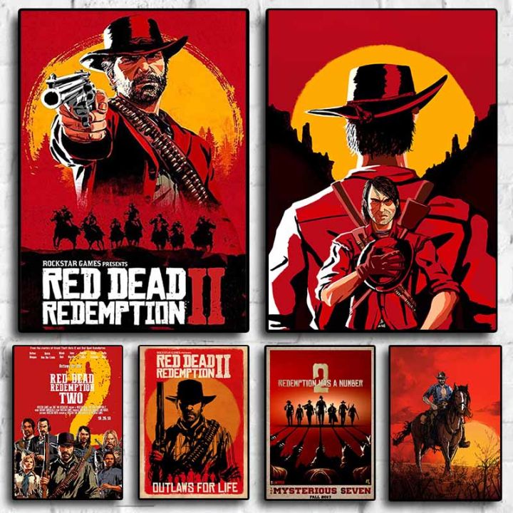 Popular Game Red Dead Redemption 2 Modern Art Home Wall Game Room Internet Cafe Wall Decoration Poster HD Ink Painting