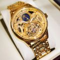 AOKULASIC Vintage Mechanical Watches Gold Tourbillon Moon Phase Skeleton Automatic Watch for Men Luminous Hands Wristwatches. 