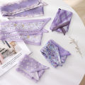 New Style Summer French Retro Purple Tied Hair Small Floral Long Silk Scarf Headband Braided Hair Chiffon Thin Ribbon Scarf. 
