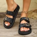 Fashion Thick-soled Metal Buckle Designer Slippers Women's Home Soft-soled EVA Sandals Women's Summer Non-slip Beach Flip-flops.