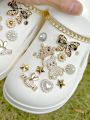 24PCS Crocodile Shoes with Plated Gold Bear Bow Crown DIY Shoe Accessories Unique Holiday Ideas.