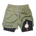 Cartoon Duck Print Men's Shorts Summer Double Layer Letter Print Quick Drying Pants Fitness Tracksuit Beach Short Pants RL0358.