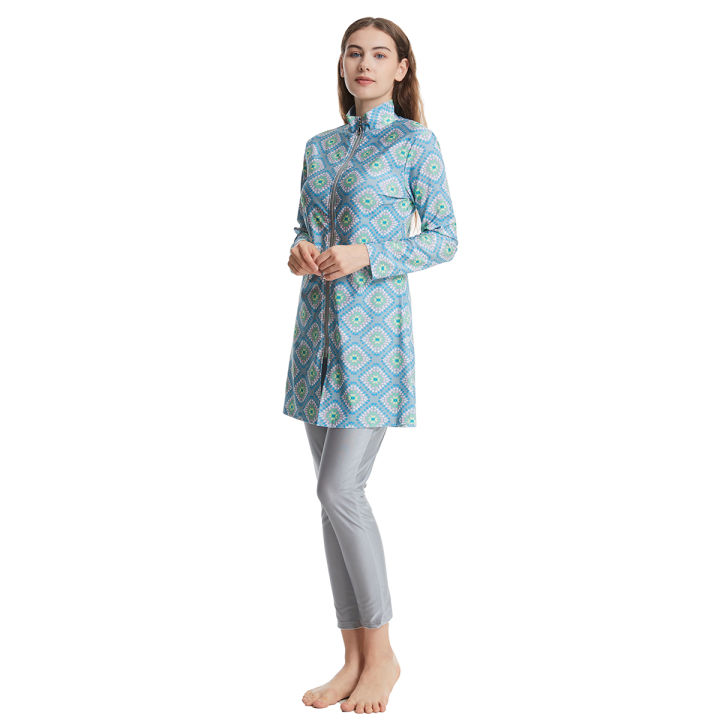 H1020%20Muslim%20Women%20Full%20Coverage%203%20PCS%20Swimming%20Clothes%20Arab%20Lady%20Long%20Sleeves%20Printing%20Zipper%20Swimwear%20-%20Image%202