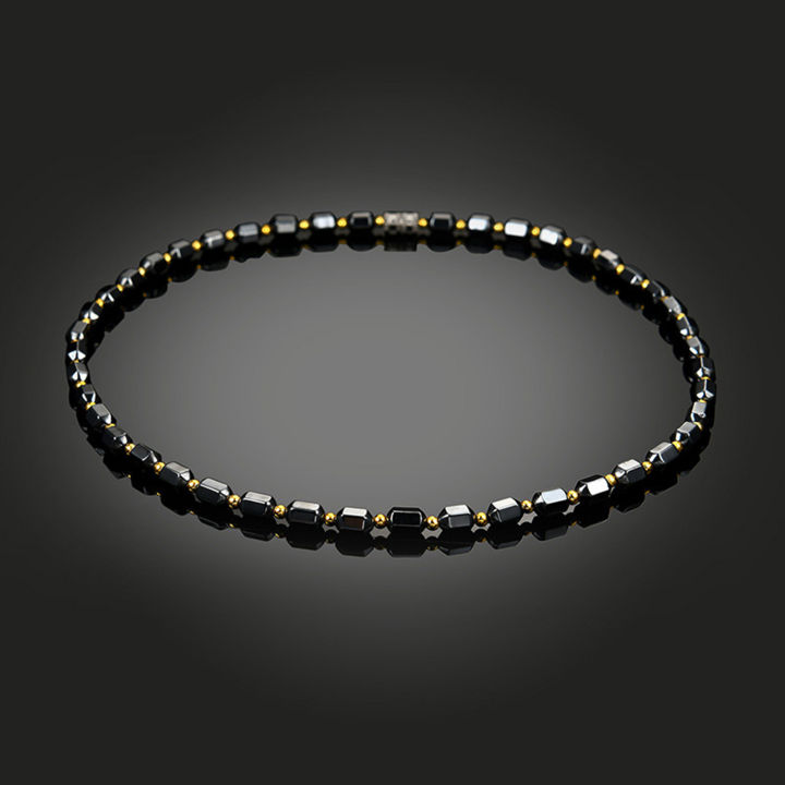 Magnetic Black Onyx Gold Bead Necklace Unisex Healing Therapy Jewelry For Men Women with Magnetic Clasp