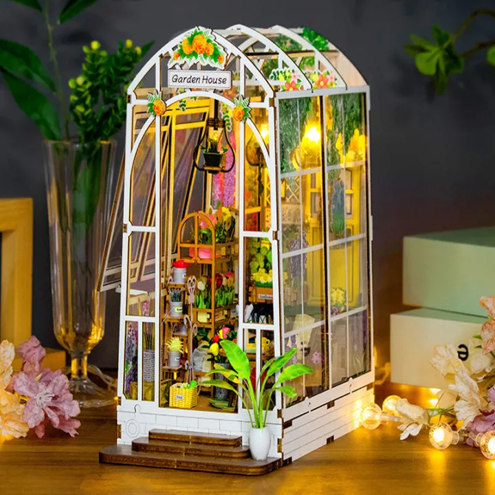 DIY Garden House Book Nook Shelf Insert Miniature Building Kits Wooden ...