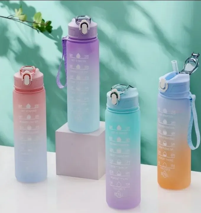 900ML Portable Water Bottle  Motivational  Sports  water bottle Leak proof with Time Marker Outdoor Sport Fitness BPA Free