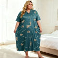 Plus size pajama nightdress for women 40–150kg oversize loose long short sleeve sleepwear cute bear print homewear dress. 