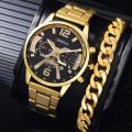 1Pcs Men's Casual Business Trend Roman Day Digital Steel Band Quartz Watch 1PC Luxury Alloy Bracelet Birthday Christmas Gift Set. 