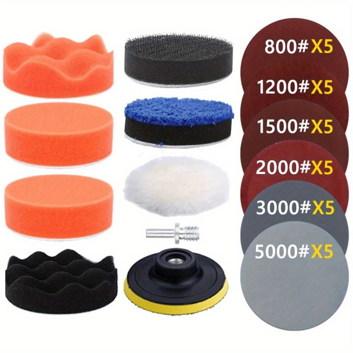 3inCar Detailing Polishing Sponge For Auto Headlight Restoration Kit With Buffing Pad Sanding Disc Waxing Sponge M10 Drill