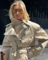 ETJ 2025 new women's British wind trench coat style double-breasted long sleeve belt lapel jacket short coat.