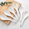 6 pcs Plain White Ceramic Spoon (6 pcs) Kis Soup Spoon, Korean Chinese Rice Scoop Ice Cream Ladle, Porcelain Dinner Spoon - Minimalistic Sophistication.