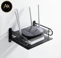 2- layer Wall mount wifi router stand, metal shelf for tv box & remotes black. 