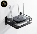 2- layer Wall mount wifi router stand, metal shelf for tv box & remotes black.