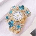 Rhinestone Flower Decor Quartz Bracelet Watch Boho Analog Cuff Bangle Dress Watch, Gift For Mother's Day Valentine's Day. 