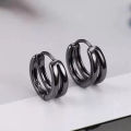 2Pcs Hollow Double Ring Small Hoop Earrings For Men Women New Trendy Black Silver-Color Hip Hop Party Gothic Earrings Jewelry. 