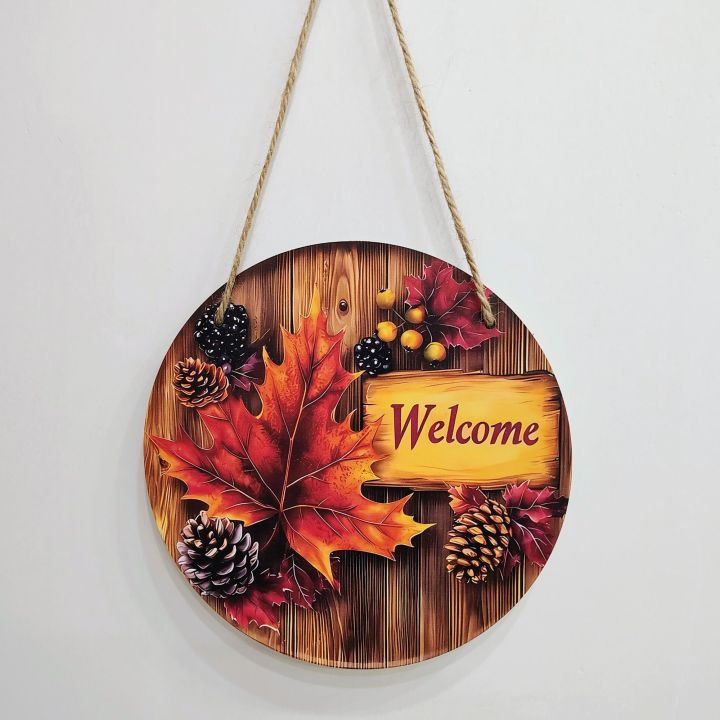 Fall%20Welcome%20Door%20Sign%20-%208%20Inch%20Round%20Autumn%20Wood%20Grain%20Hanging%20Wall%20Decor%20with%20Maple%20Leaves,%20Pinecones%20&%20Berries%20-%20Image%202