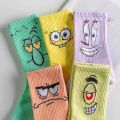 Cartoon SpongeBobs Women's Socks High Quality Fashion Men's Women Sock Printed Casual Hip-Hop Personality Adult Couple Stockings.