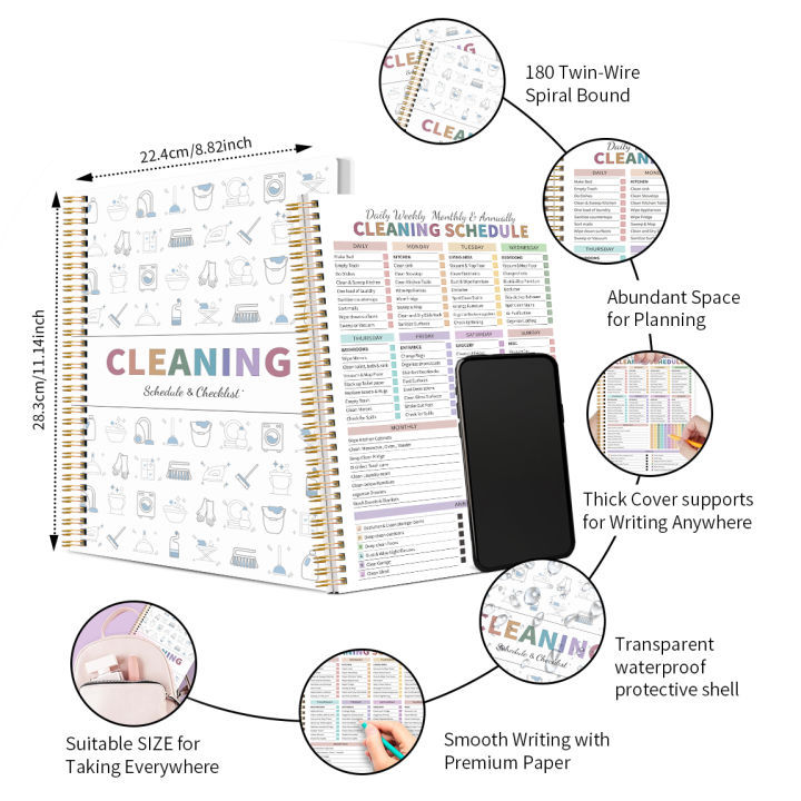 ADHD%20Cleaning%20Schedule%20Planner%7CDaily%20Weekly%20Monthly%20Housekeeping%20Organizer%7CHome%20Chore%20Checklist%20Book%7CSpiral%20A5%20Cleaning%20Notebook%20-%20Image%202