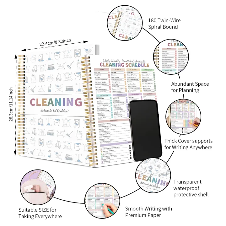 ADHD%20Cleaning%20Schedule%20Planner%7CDaily%20Weekly%20Monthly%20Housekeeping%20Organizer%7CHome%20Chore%20Checklist%20Book%7CSpiral%20A5%20Cleaning%20Notebook%20-%20Image%202