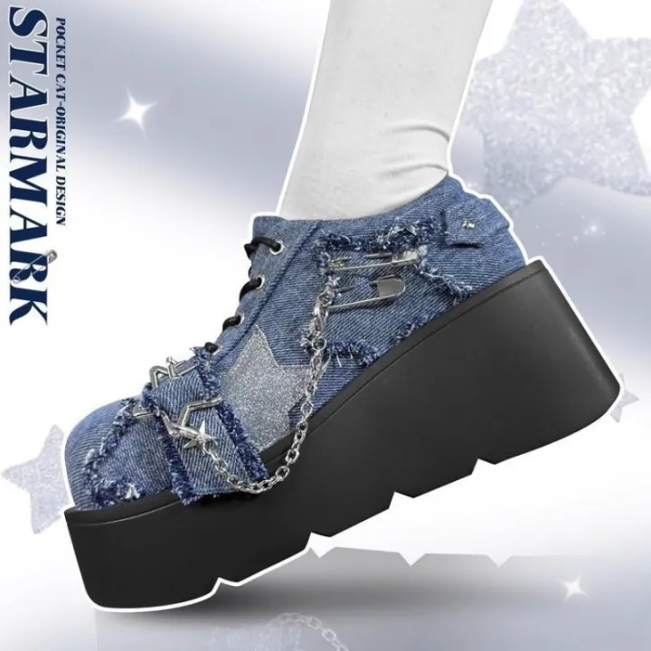 2024%20New%20Y2K%20Star%20Print%20Chunky%20Platform%20Ankle%20Boots%20Women%20Metal%20Chain%20Blue%20Denim%20Boots%20Woman%20Cute%20Thick%20Bottom%20Jk%20Lolita%20Shoes%20-%20Image%202