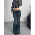 ZHIZOU Blue Harajuku High Waist Sheath Flared Jeans Women's Vintage Kpop Retro Y2K Pants Slim 2000s Hight Street Denim Trouser. 