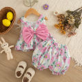 Baby Girl Set Summer Full Print Flower Top Shorts Children's Clothing Cute Beach Baby Set.