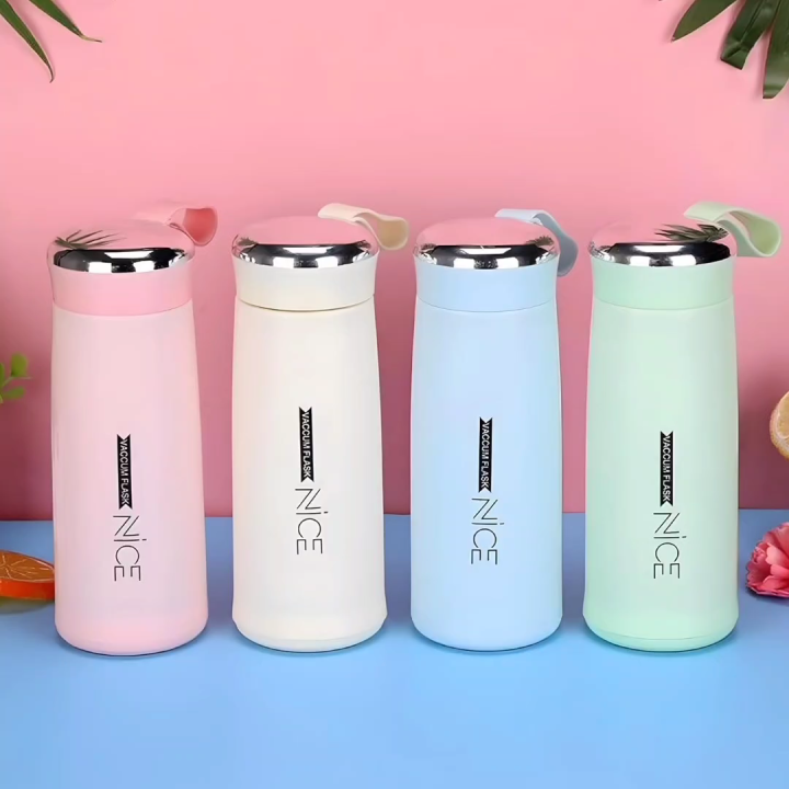 NICE 400ml Water Bottles Glass and Plastic | Double Wall Vacuum Insulation Hot & Cold Thermos Flask | Easy to Carry Travel Water Bottles