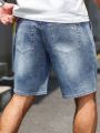Men's Elastic Mid-Rise Five Quarter Jeans Loose Fit Casual Shorts for Daily Commute Comfortable Loose Leggings. 