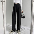 Spring Lady Fashion Concise Baggy Wide Leg Pants Women Straight Leg Casual Suit Trousers Girls Classic Basic Solid Daily Slacks.